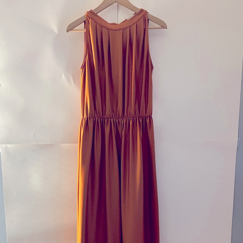 Copper-orange full length greek style dress